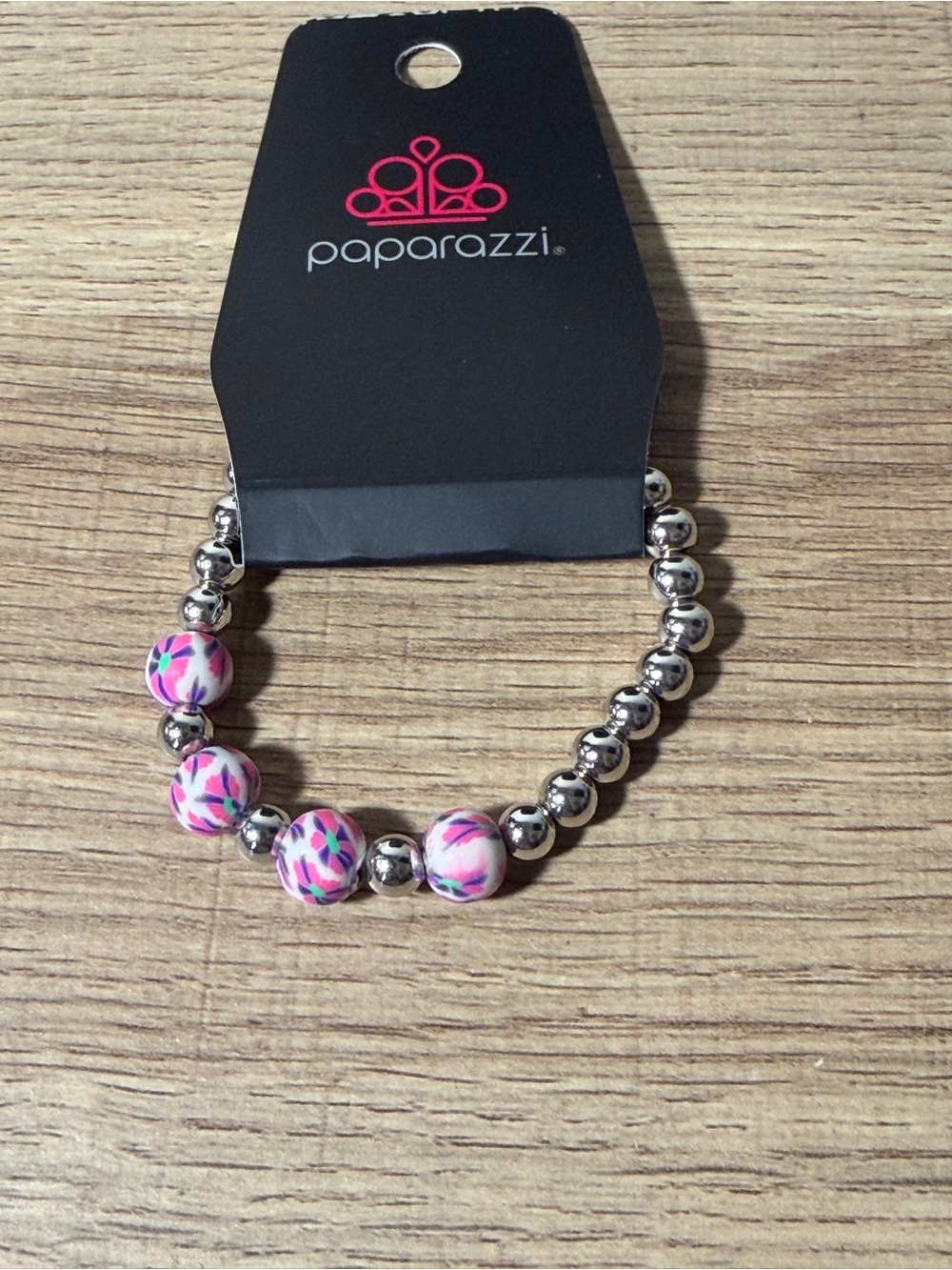 paparazzi Pink, Purple and Silver Floral Bead Stretch Bracelet